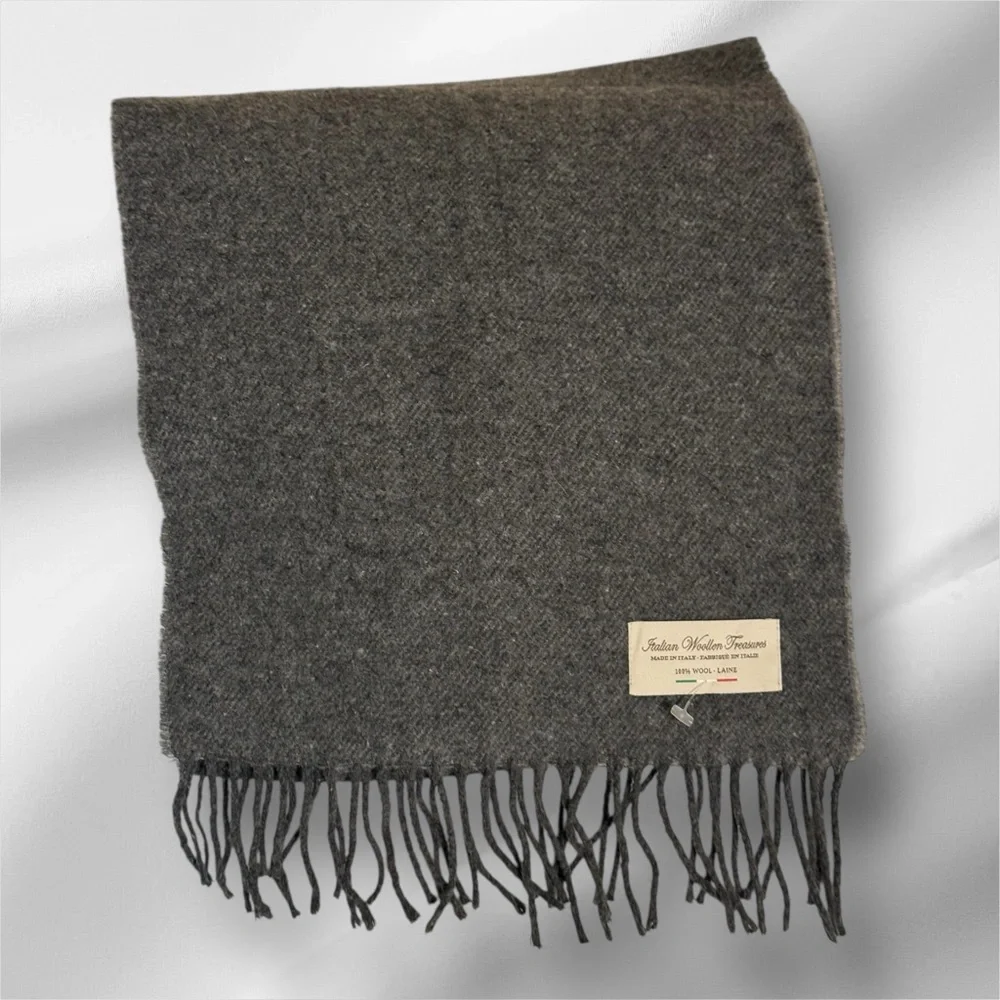 Italian Woollen Treasures Gray 100% Wool Scarf - Made in Italy